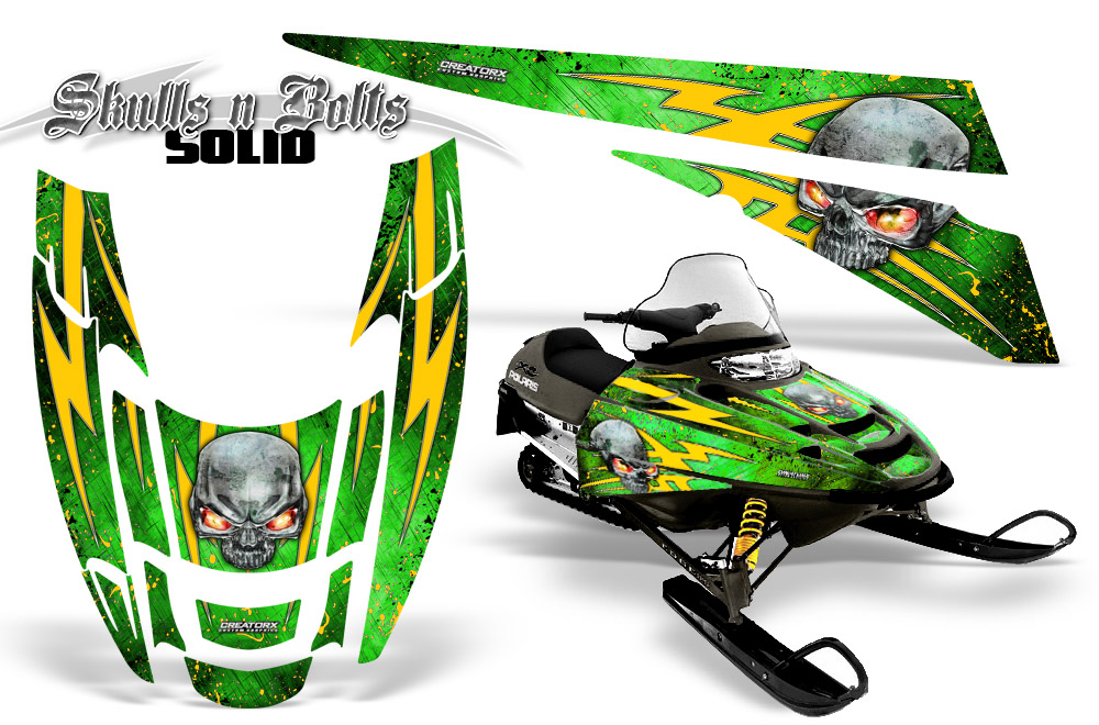 POLARIS EDGE XC Graphics Kit Skulls n Bolts Solid Yellow Green